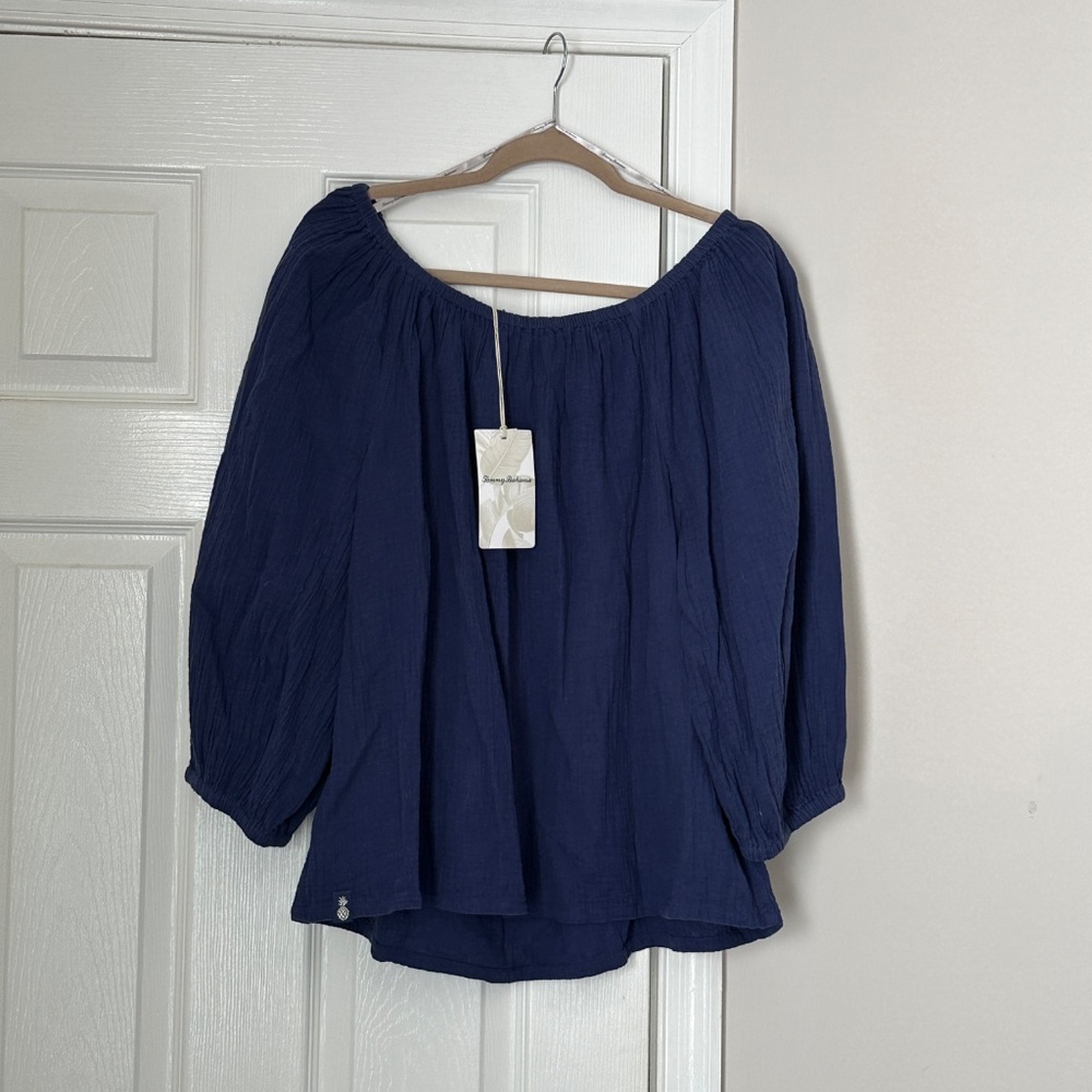 Brand New Tommy Bahama Island Guaze Off the Shoulder Island Navy Coral Isle XL - Picture 5 of 11